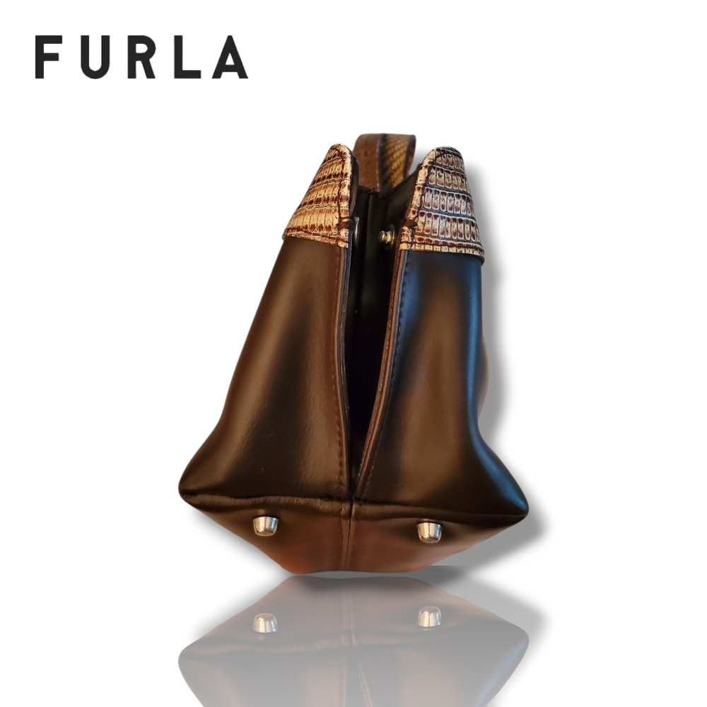 Furla Vintage Two-Tone Lizard Leather Y2K Handbag - Picture 8 of 16